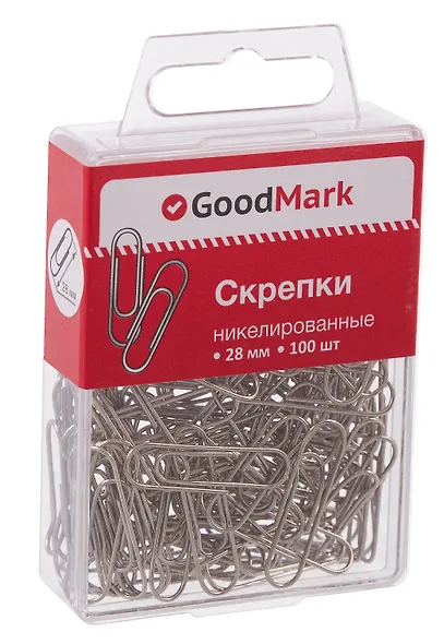 Скрепки 28 мм 100 штук, никель, GoodMark - фото 2