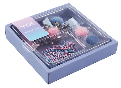 Набор канцелярский: кнопки-гвоздики  с шариками 2 штуки, зажимы 25 мм 5 штук, зажимы с шариками 2 штуки, скрепки 28 мм 80 штук, Yoi - фото 4