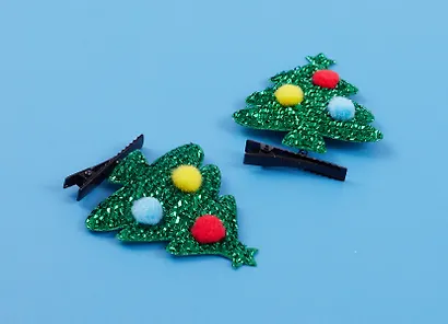 Заколки новогодние Елочки с помпонами (2шт) (текстиль) (12-6142-HNY24) - фото 4