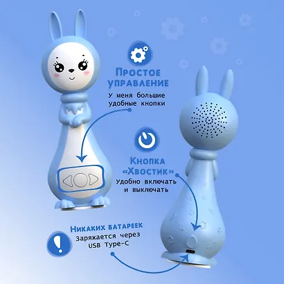 Зайчик Няня «Грызушка». Музыкальная интерактивная игрушка. Синий. 8 режимов, 7 функций - фото 11