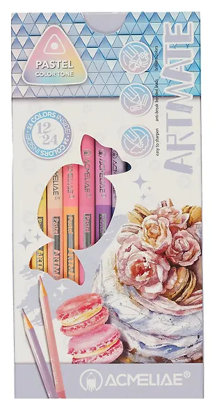 Карандаши цветные Aсmeliae, Pastel Artmate, двухсторонние 24 цвета 12 штук - фото 1