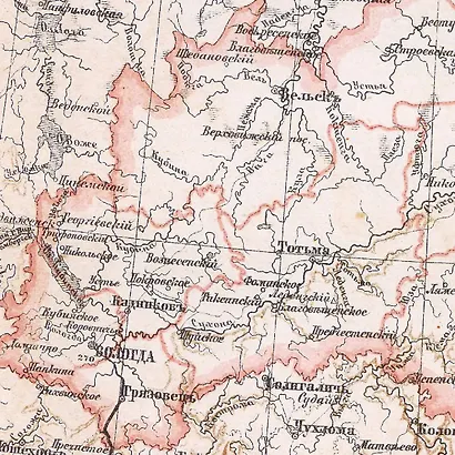 Карта-ретро Вологодской губернии, состояние на 1892 г. в картонном тубусе с подвесом - фото 4