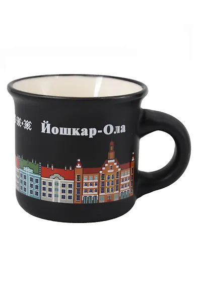 Кружка фарфор маленькая матовая Домики (Черный) (Йошкар-Ола) (75 мл) (065-9-M-118H-BL) - фото 1