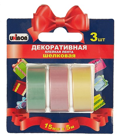 Клейкая лента шёлковая декоративная, 15 х 500 мм, 3 штуки - фото 1