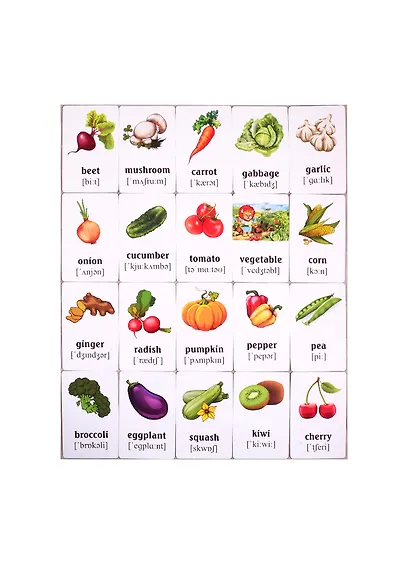 Учим английские слова. Развивающие карточки "Fruits and Vegetables / Фрукты и овощи" - фото 2