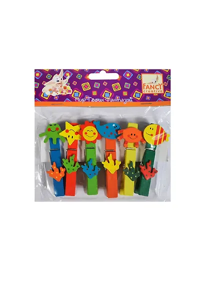 Набор д/творчества FANCY Прищепки деревянные "Морской мир" 6шт 10*72мм в блистере FD020089 - фото 1