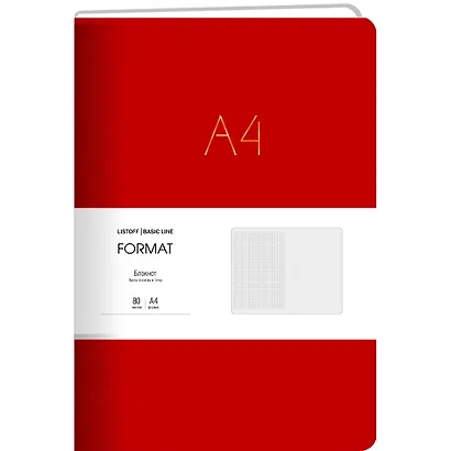 Книга для записей А4 80л лин. "Format" красн.иск.кожа, интегр.переплет, тиснение фольгой, скругл.углы, инд.уп. - фото 1