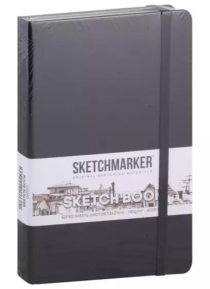 Скетчбук 13*21 80л "Sketchmarker" черный, нелинованн. 140г/м2, слоновая кость, тв.обл. - фото 1