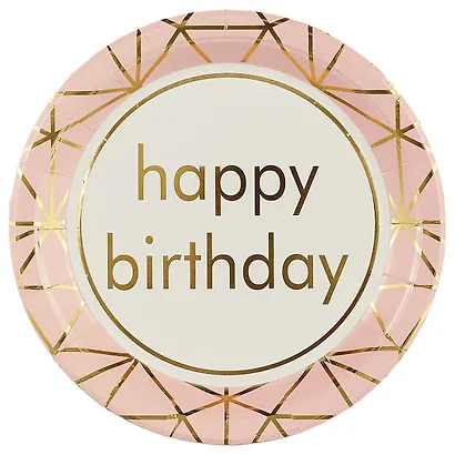 Набор бумажных тарелок Happy birthday на розовом фоне (18 см) (6 шт) (12-01582-G2) - фото 2