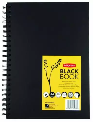 Блокнот для зарисовок Black Book 200г/кв.м 21*29.7см 40л портрет твердая обложка спираль черный - фото 1