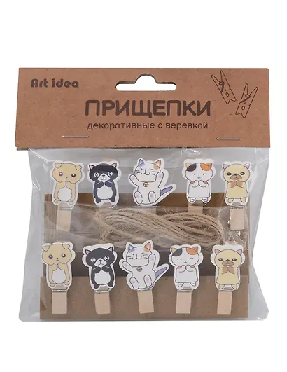Прищепки декоративные с веревкой Котики (10шт) - фото 5