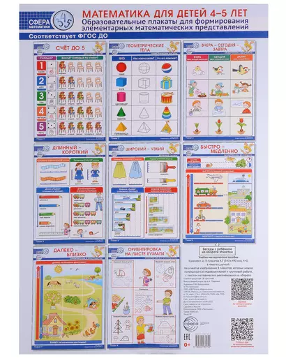 Математика для детей 4–5 лет. Образовательные плакаты для формирования элементарных математических представлений - фото 1