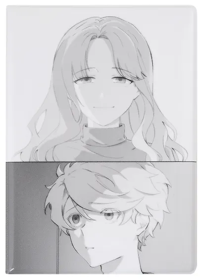 Обложка для паспорта Аниме Синтонимы Два персонажа (ч/б) (Медина Мирай) (ПВХ бокс) (ОП2022-385) - фото 1