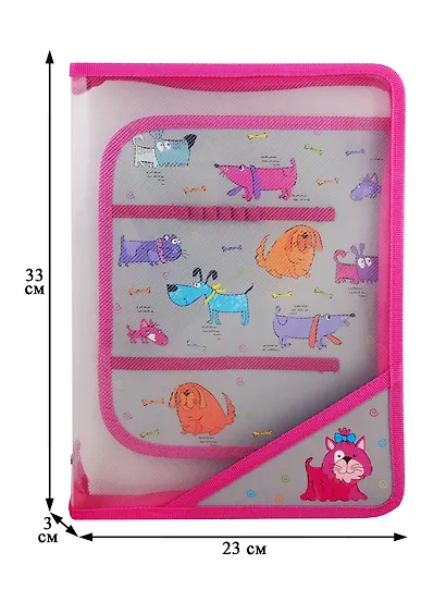Папка для труда А4 "Собачки" пластиковая, молния с 3х сторон, внутр.блок для канц.принадлежностей - фото 2