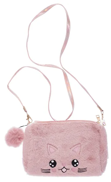 Сумочка плюшевая Котик мордочка (розовая) (11х16), Bookvalno - фото 2