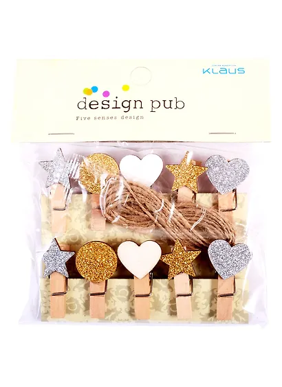 Прищепки декоративные с веревкой 10 шт. Блеск - фото 1