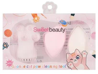 Набор спонжей для макияжа и щеточки для умывания  Котик (18х10) (12-26535-161) - фото 1