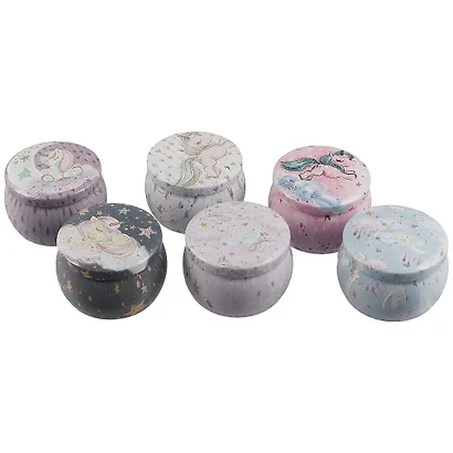 Шкатулка круглая Единорог Облака, Луна) (пастель с золотом) (металл) (7см) (12-09412-03563-37) - фото 5