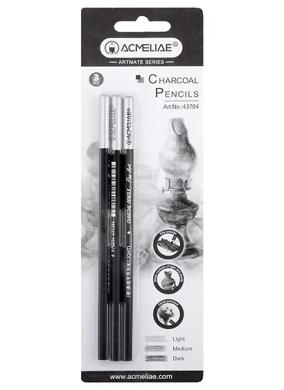 Карандаши угольные 3шт ACMELIAE, блист. - фото 1