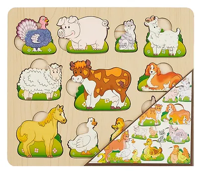 Пазл-рамка "Чей малыш? Домашние животные" 24 детали, 2 слоя - фото 1