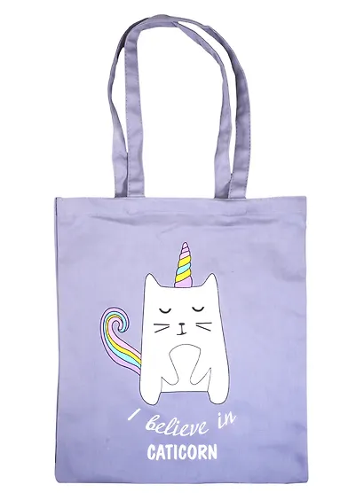 Сумка-шоппер I belive in caticorn, серая текстиль, 40х32см (СК2020-57) - фото 1
