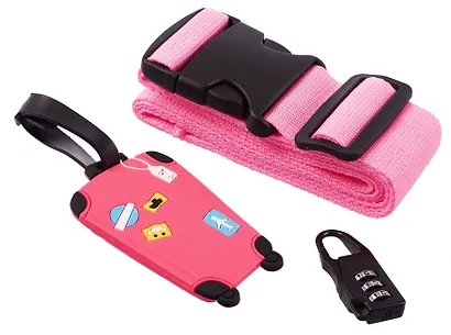 Travel набор Бирка, замочек и ремень для багажа (розовый) (12-travel22-B2) - фото 4