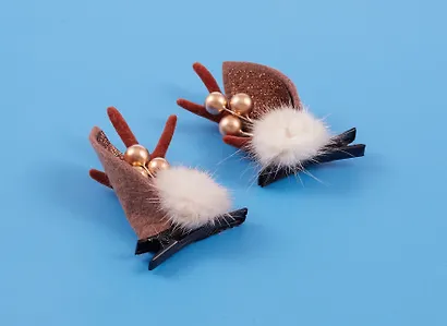 Заколки новогодние Рожки олененка с ушками и бубенчиками (2шт) (текстиль) (12-6142-HNY19) - фото 3