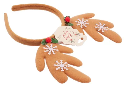 Ободок новогодний Рожки олененка со снежинками (коричневые) (текстиль) (12-6142-HNY7) - фото 3