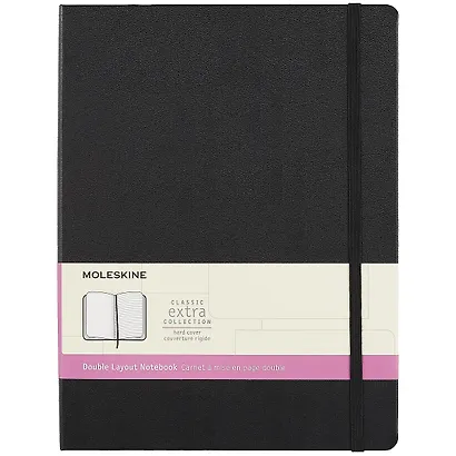 Книга для записей А5+, 96 листов в линейку/нелинованная "Classic Double Xlarge", твердая обложка, черный, ляссе, Moleskine - фото 1