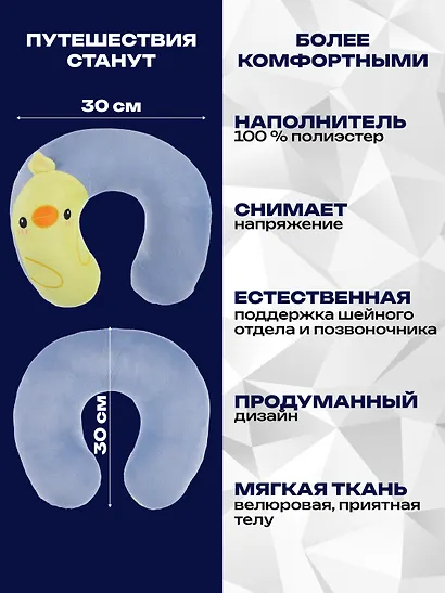 Подушка на шею с маской «Утка», (30х30 см) - фото 2