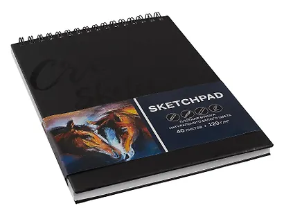 Скетчбук А5+ 40л "ЛОШАДИ" гребень, белый офсет - фото 4