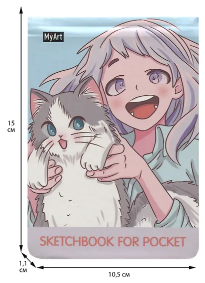 Скетчбук А6 48л "Sketchbook for Pocket. Милый котик аниме" белый офсет, резинка, тв.обложка - фото 2