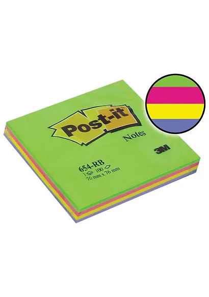 Блок бумаги 76*76 самоклеящийся Post-it 100л, "Весенняя Радуга", 3M - фото 1
