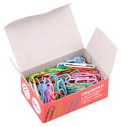 Скрепки 28 мм 100 штук, в ассортименте, винил, овальные - фото 2