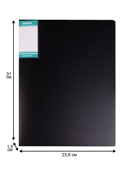 Папка боковой прижим А4 "HOR LINES", черная, карман - фото 3