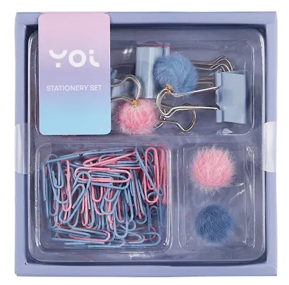 Набор канцелярский: кнопки-гвоздики  с шариками 2 штуки, зажимы 25 мм 5 штук, зажимы с шариками 2 штуки, скрепки 28 мм 80 штук, Yoi - фото 8