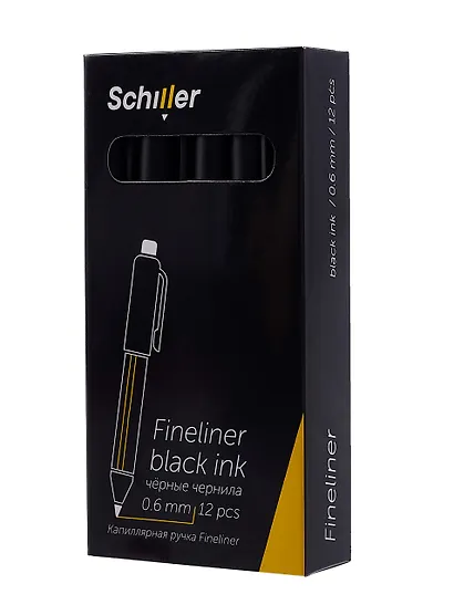 Ручки капиллярные черные 12шт "Fineliner" 0,6мм, Schiller - фото 8
