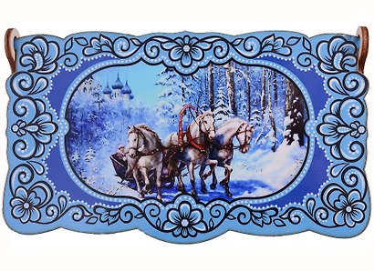 Шкатулка новогодняя В лесу на тройке (дерево) (17х10) - фото 2