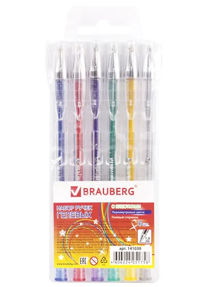 Ручки гелевые Brauberg, Jet, 6 цветов 1 мм - фото 1