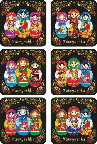 Сувенир АКМ Набор плакеток Три матрешки, черн, 6 шт - фото 1