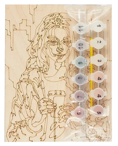 Роспись по дереву. Картина "Утренний кофе" (24,5х18,5 см) - фото 3