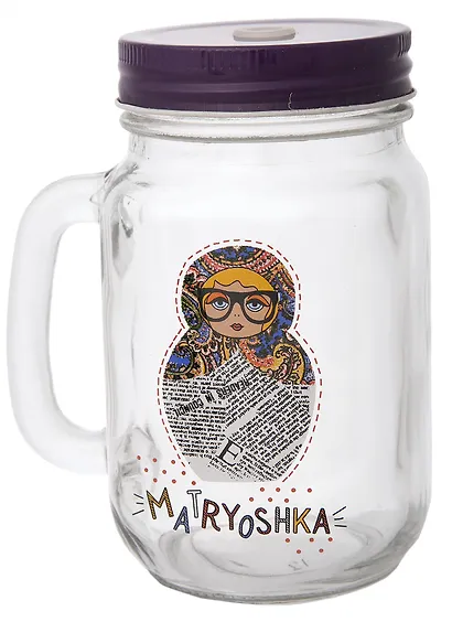 Сувенир, Кружка для напитков Матрешка из стекла,с крышкой из луженой стали, 450мл, 6,5*6*13см - фото 1