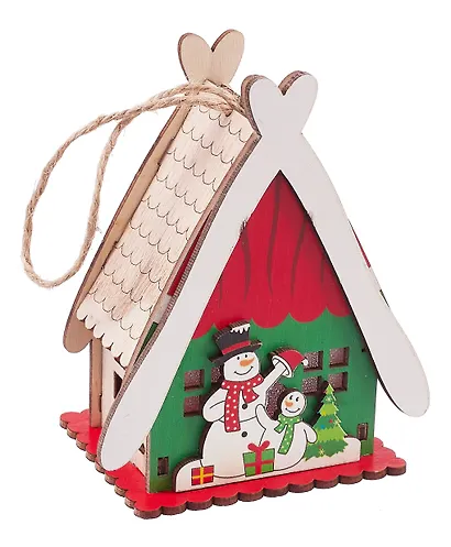 Новогоднее подвесное украшение с подсветкой Домик (11х6,5) (дерево) - фото 1