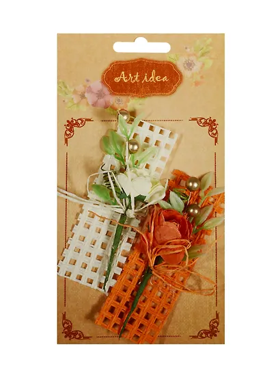 Набор бутоньерок розы на квадратике из рафии (2шт) (15-53) (14-00417-15-53) - фото 1