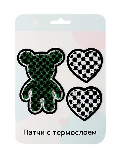 Нашивки Мишка, сердца (термонаклейки) - фото 1