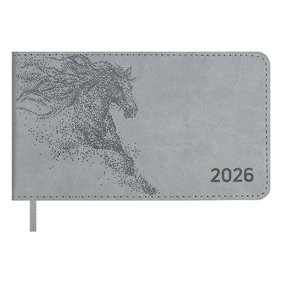 Еженедельник дат. 2026г. 64л 150x87 мм 150x87 мм "Виннер" серый, кожзам, мягк.переплет, блинт.тиснение, офсет, карманный, горизонт, справ.мат-лы, закругл.углы, ляссе, инд.уп - фото 1