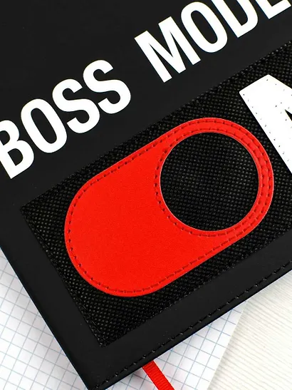 Дневник шк. "Режим босса" кожзам, тв.переплёт, аппликация, шелкография в одну краску, блинт.тиснение, пантон, одно ляссе, загругл.углы, универс.шпаргалка - фото 4