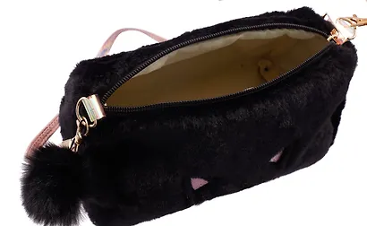 Сумочка плюшевая Котик мордочка (черная) (11х16), Bookvalno - фото 5