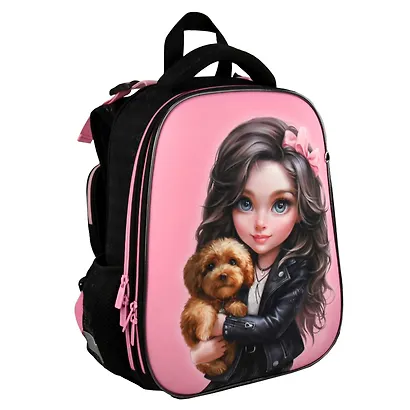 Ранец "Брюнетка с собачкой" 2 отделения, 27*37*13 см, 3 кармана - фото 1