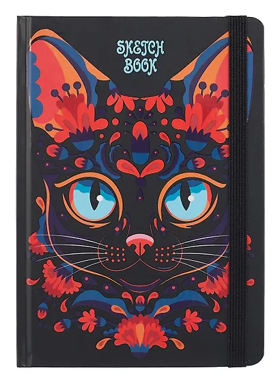 Скетчбук А5 80л "КОТ ЛЯ РУС" 100г/м2, тв.обложка, выб.лак, резинка, мат.ламинация - фото 1